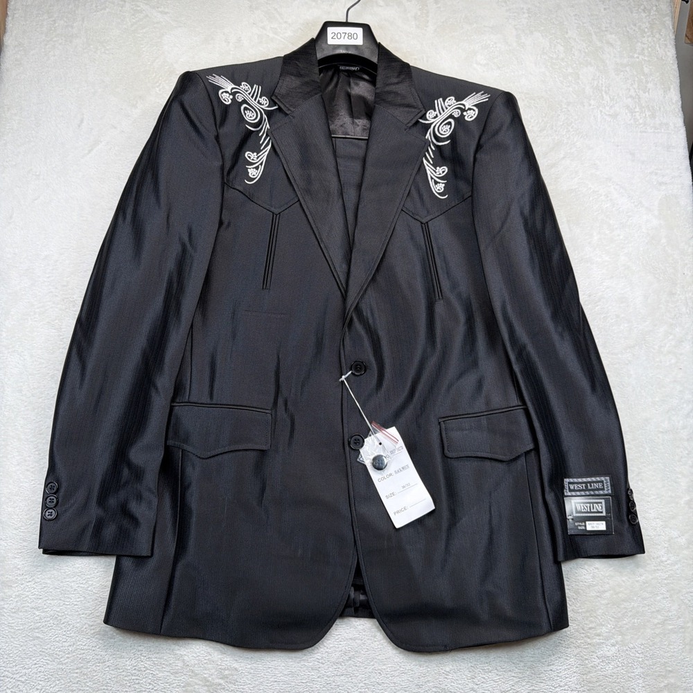 Vintage Western Suit Mens 38/32 Cowboy Stage Embroidered Rockabilly Black